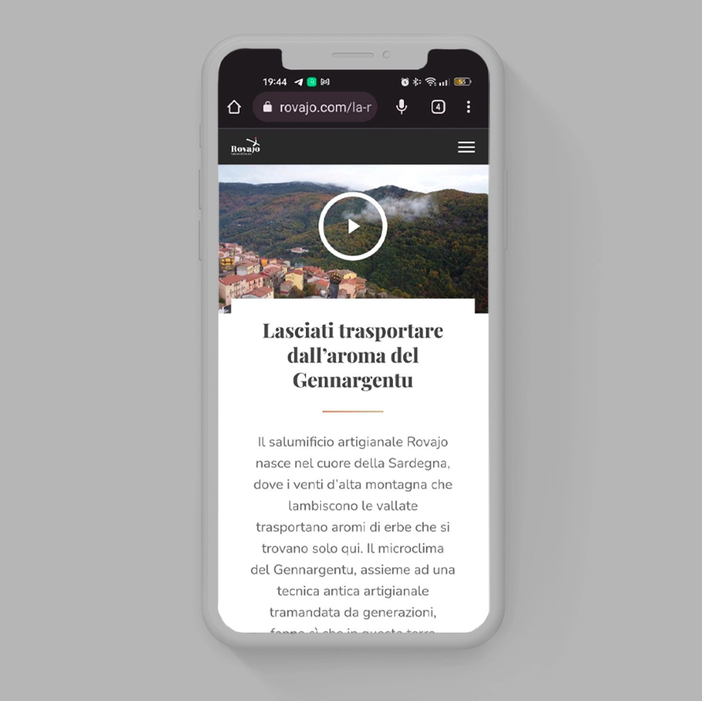 telefono_sito_rovajo schermata del sito web di rovajo da mobile